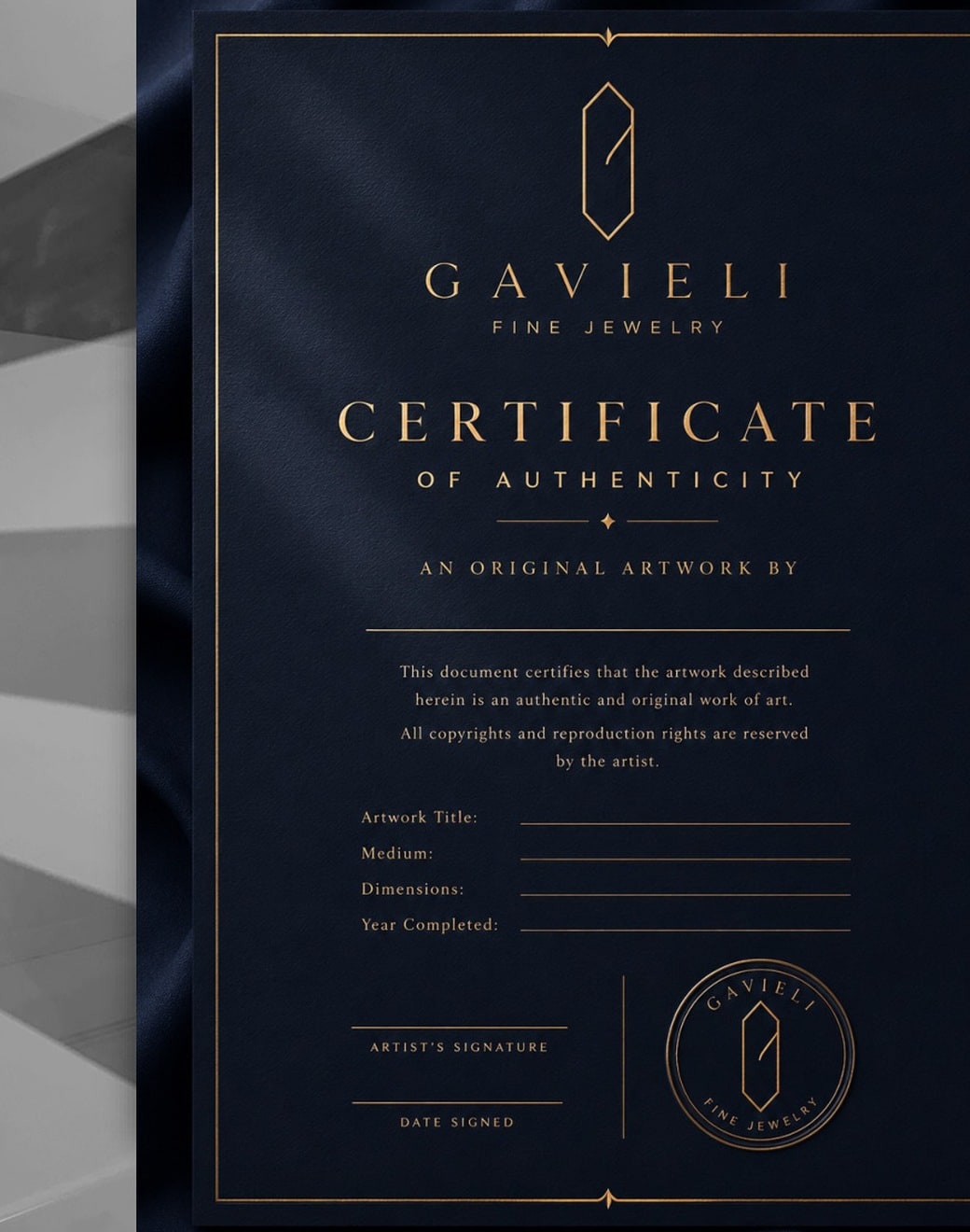 Gavieli certificate of authenticity