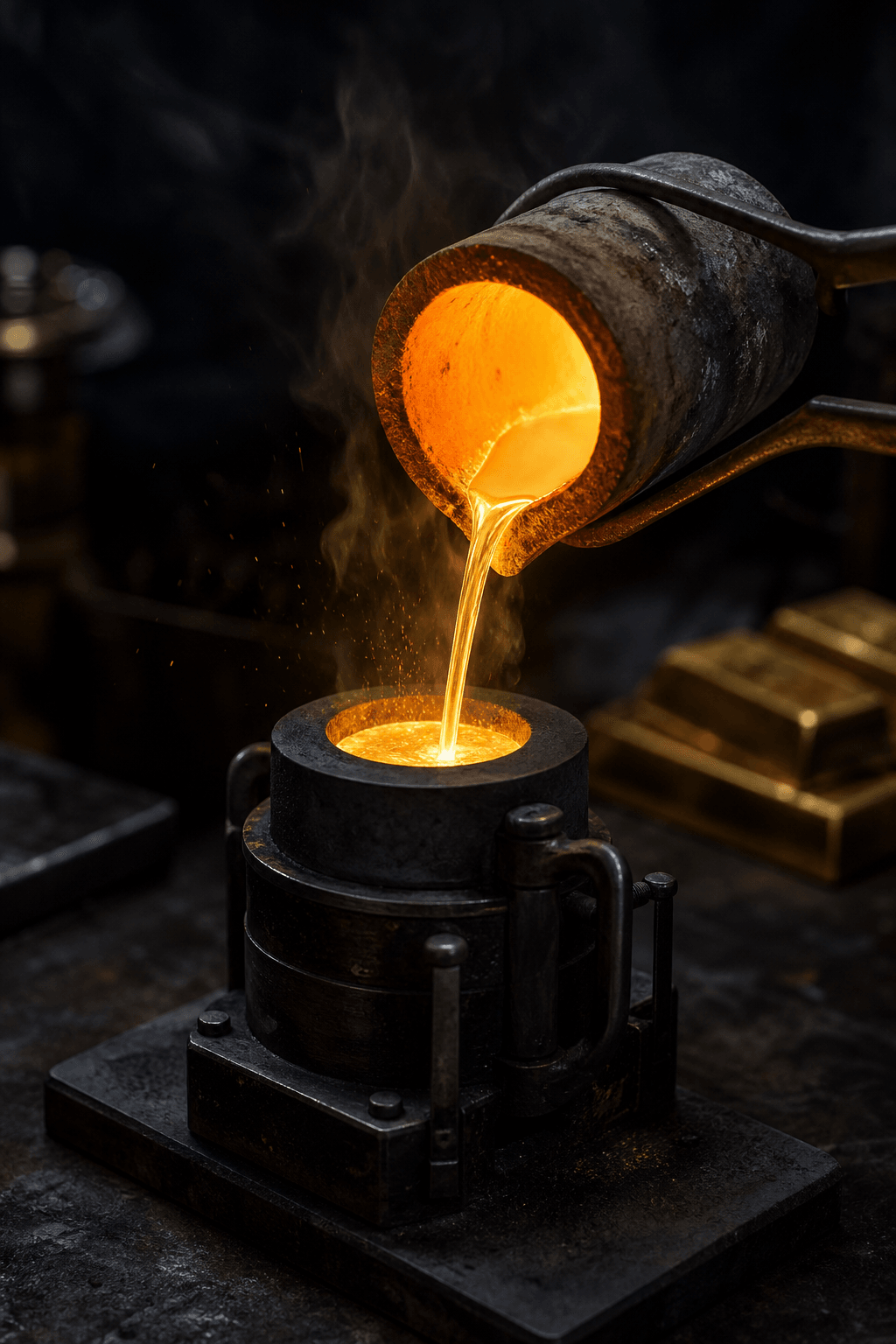 Molten gold poured from a crucible