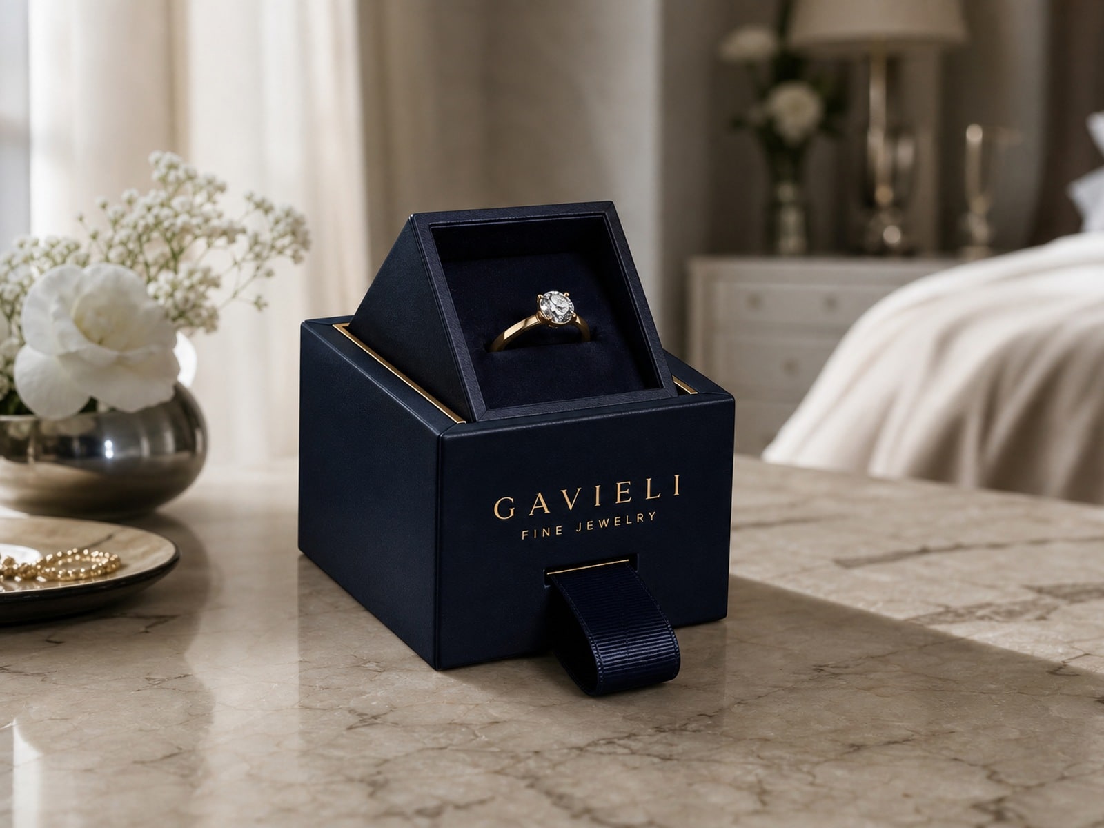 Gavieli coffret with a solitaire ring