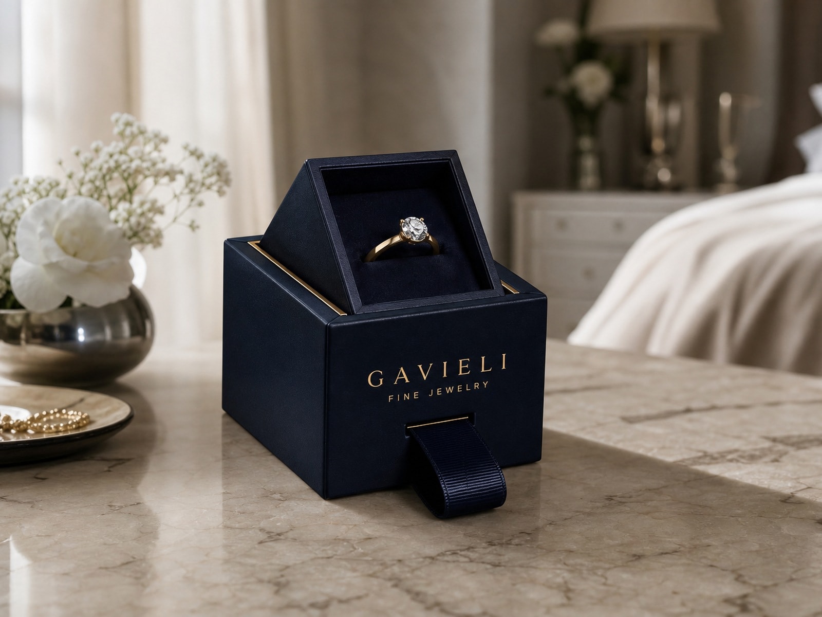 Gavieli coffret with a solitaire ring