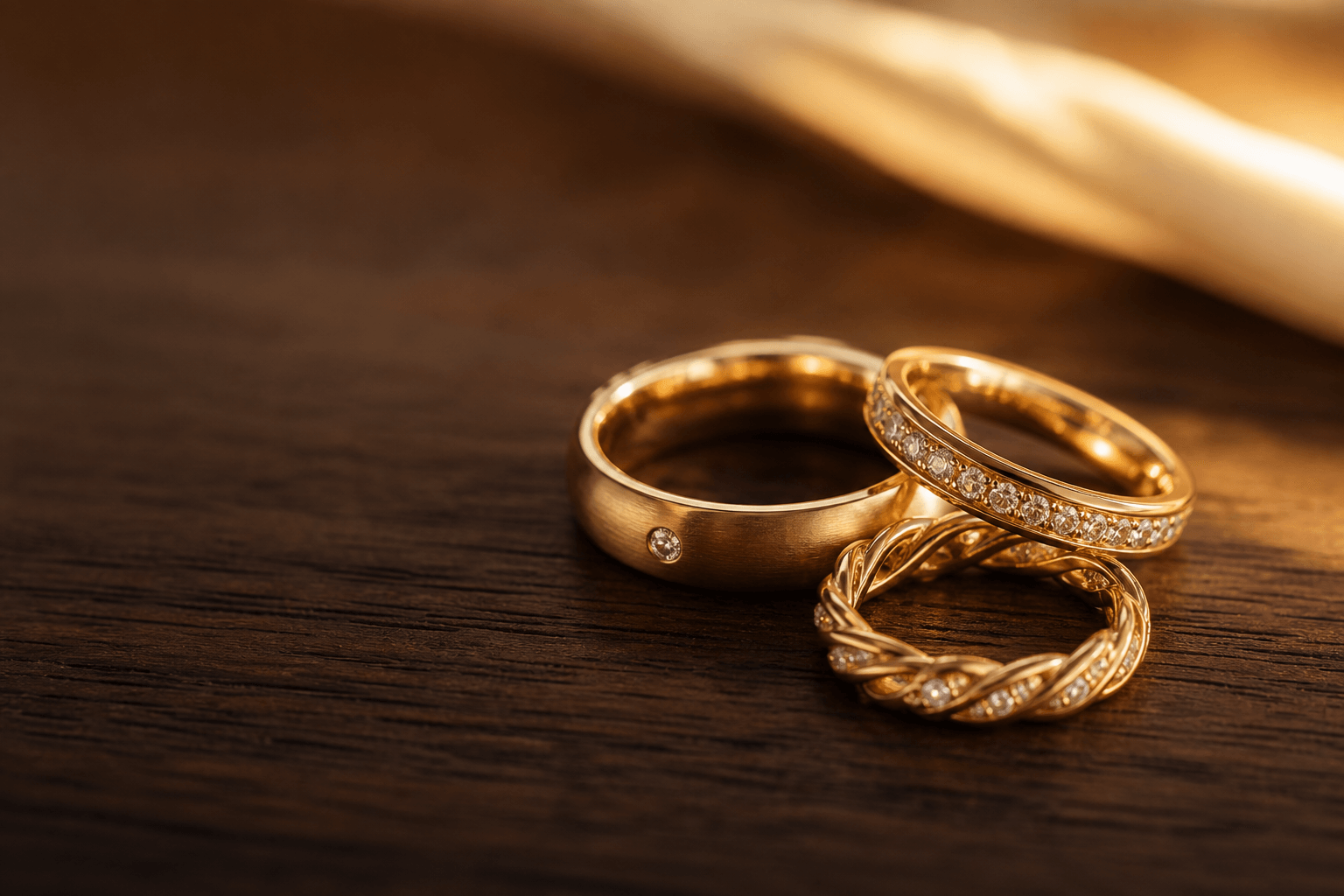 Three Gavieli gold rings, hand-finished in the atelier