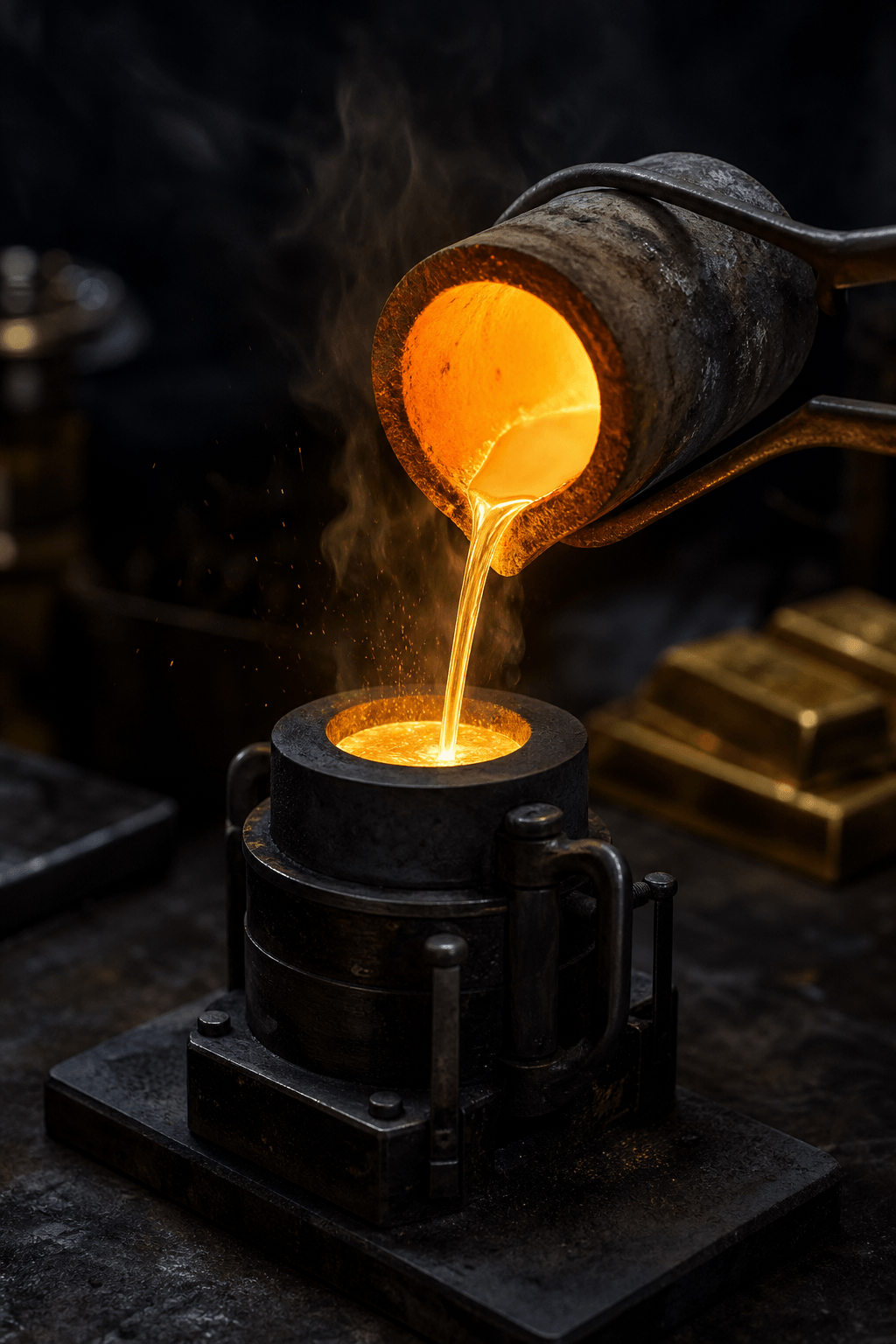 Molten yellow gold poured in the Gavieli atelier